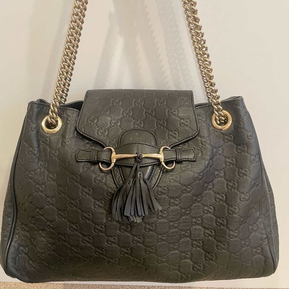 Gucci Black Leather Emily Medium Guccissima Shoulder Bag - Picture 3 of 15